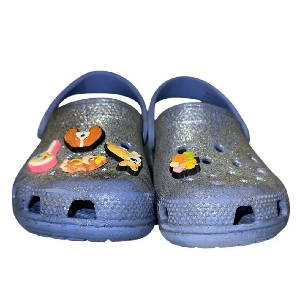 Crocs Kids Classic Glitter Clogs Blue Charm Shoes C10 Toddler
